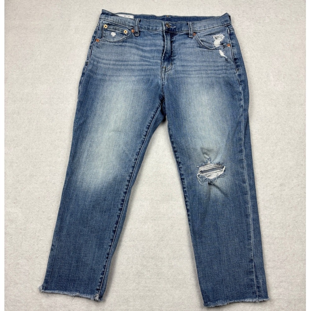 Gap Girlfriend Jeans Womens 30 / 10S Mid Rise Distressed Frayed‎ Raw Hem Stretch